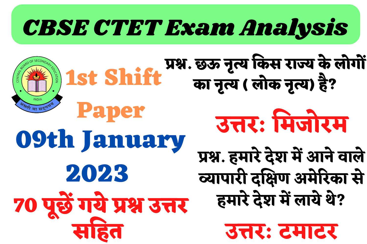 CBSE CTET 09th January 1st Shift Exam Analysis | सीटेट परीक्षा 09 जनवरी की पहली शिफ्ट में पूछे गए प्रश्न और उत्तर