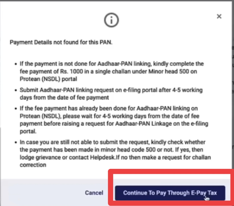 Continue to Pay E-Pay Tax