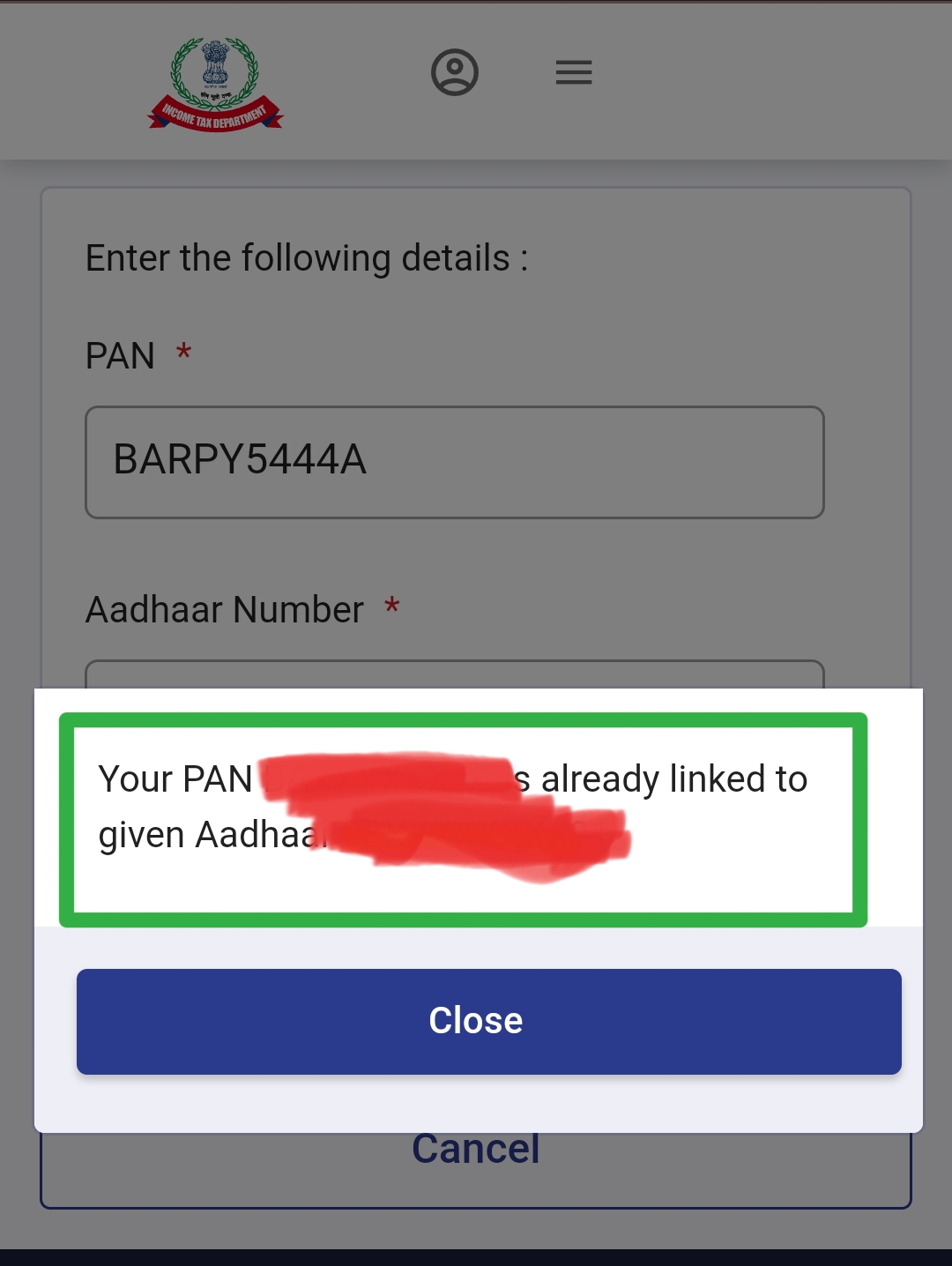 Pan Link To Aadhar Status