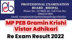 MP PEB Gramin Krishi Vistar Adhikari Re Exam Result 2022