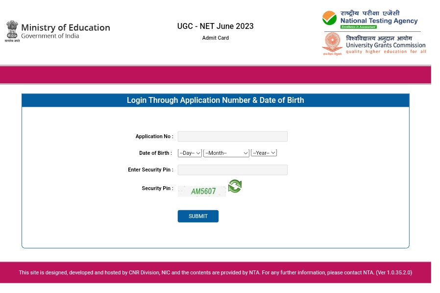 NTA UGC NET JRF june 2023 Admit Card download page