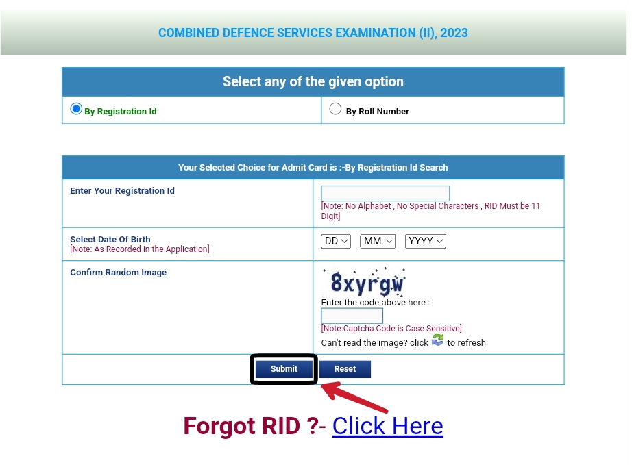 UPSC CDS 2 Admit Card download page