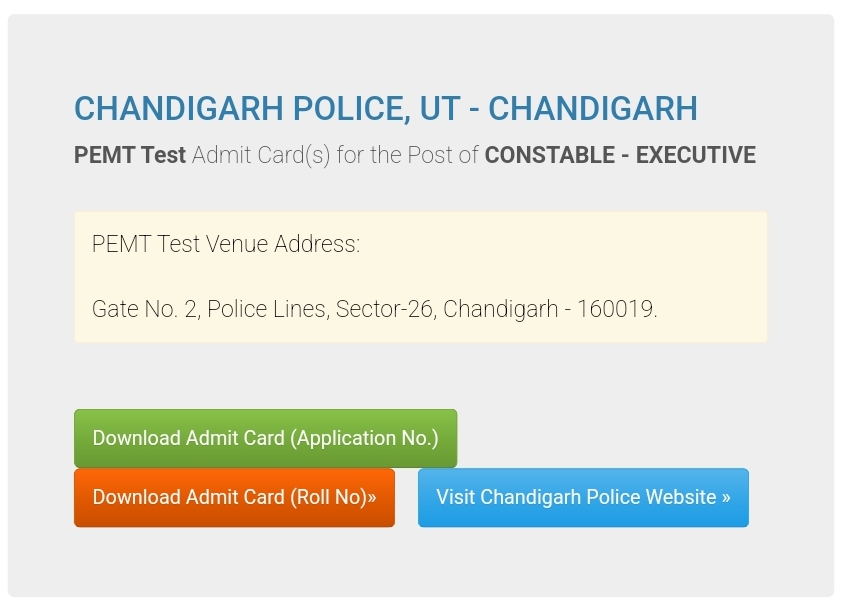 Chandigarh Police Constable PE & MT Admit Card download page