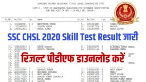 SSC CHSL 2020 Skill Test Result