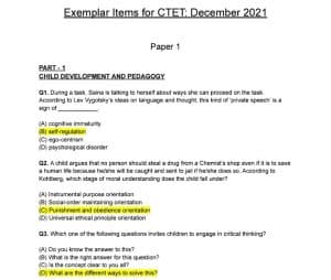 CTET Sample Paper 2021
