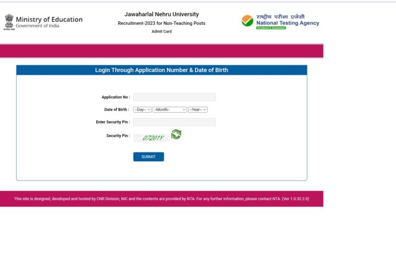 Admit Card for JNU Recruitment 2023