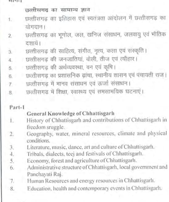 CGPSC Chhattisgarh Professor Syllabus